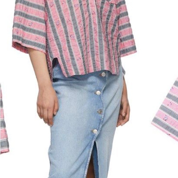 Ganni Pink Nectar Seersucker Collared Shirt EUC S/M Oversized - Picture 5 of 9